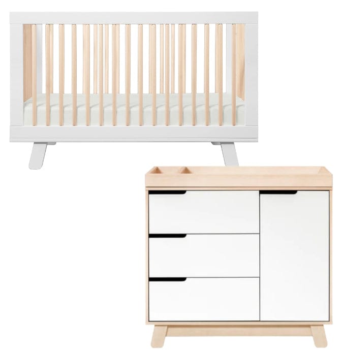 Babyletto Hudson 3-in-1 Convertible Crib + 3-Drawer Changer Dresser Bundle - White / Washed Natural - M4201WNX-M4223NXW