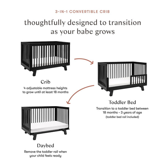 Babyletto Hudson 3-in-1 Convertible Crib with Toddler Bed Conversion Kit - Black - M4201B