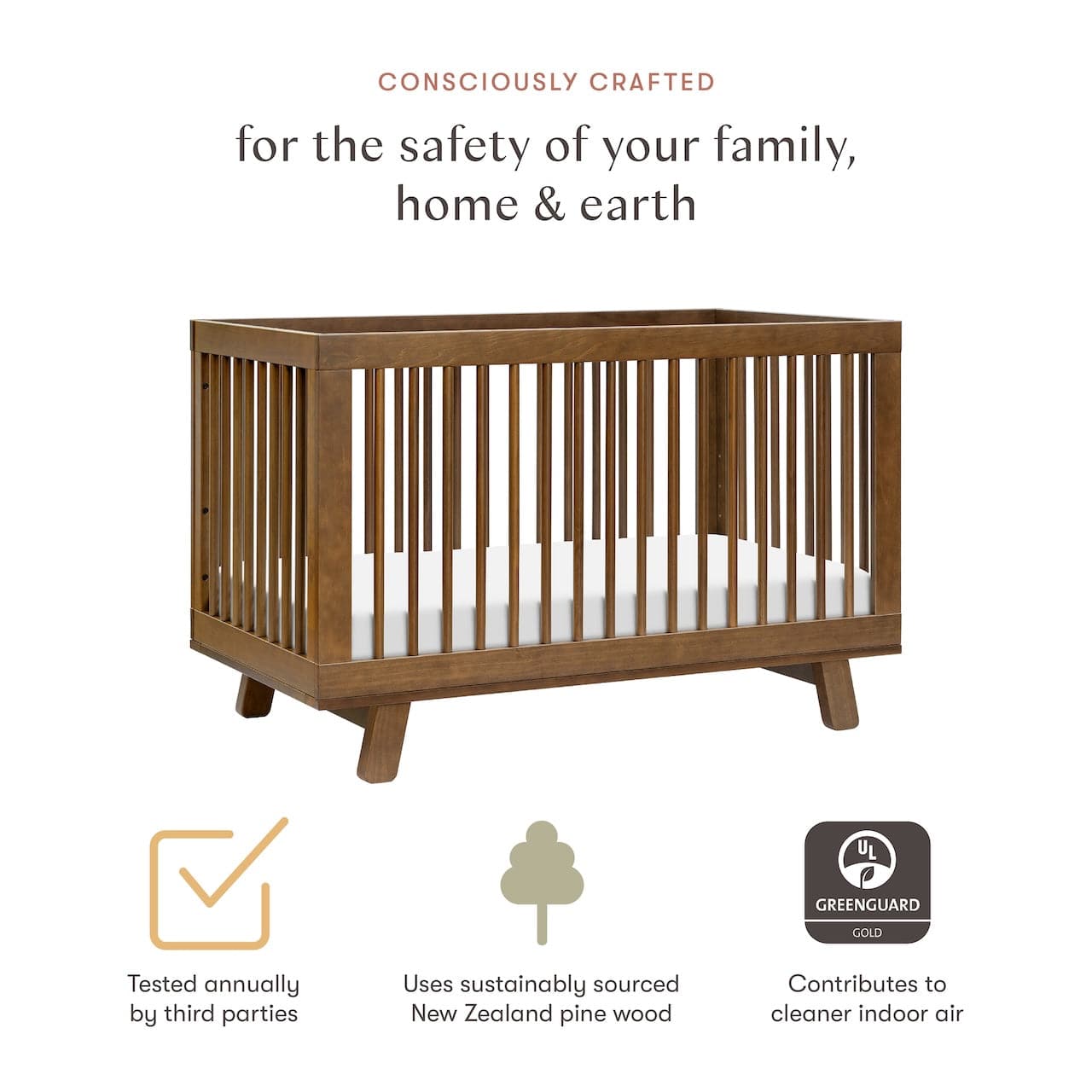 Babyletto Hudson 3-in-1 Convertible Crib with Toddler Bed Conversion Kit - Natural Walnut - M4201NL