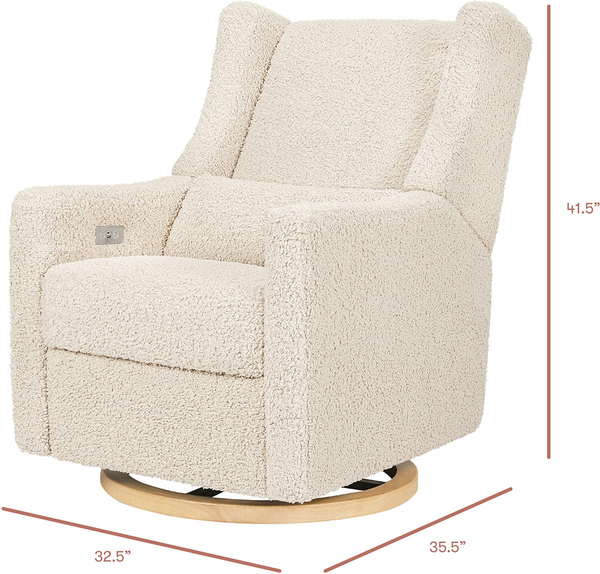 Babyletto Kiwi Electronic Glider Recliner w/ USB - Almond Teddy Loop w/Light Wood Base - M11288ATLB