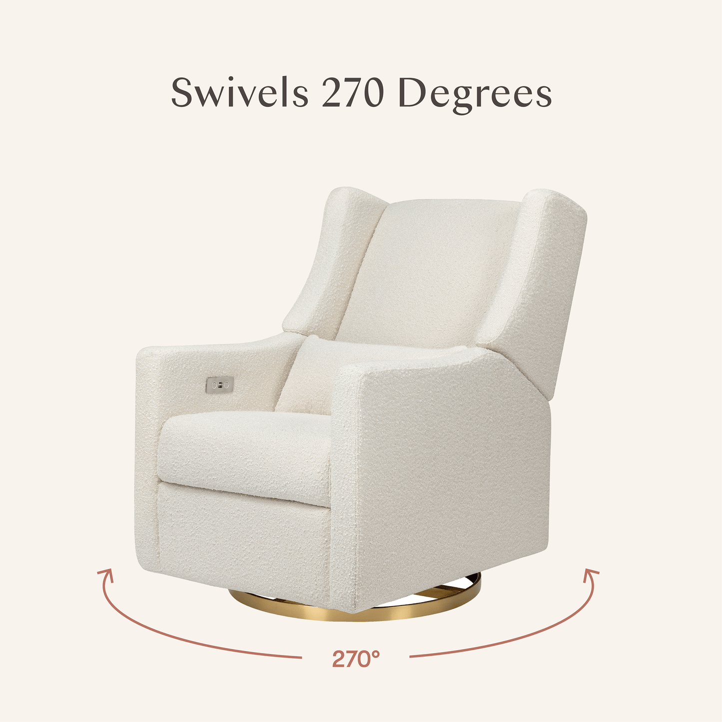 Babyletto Kiwi Electronic Glider Recliner w/ USB - Ivory Boucle w/ Gold Base - M11288WBG