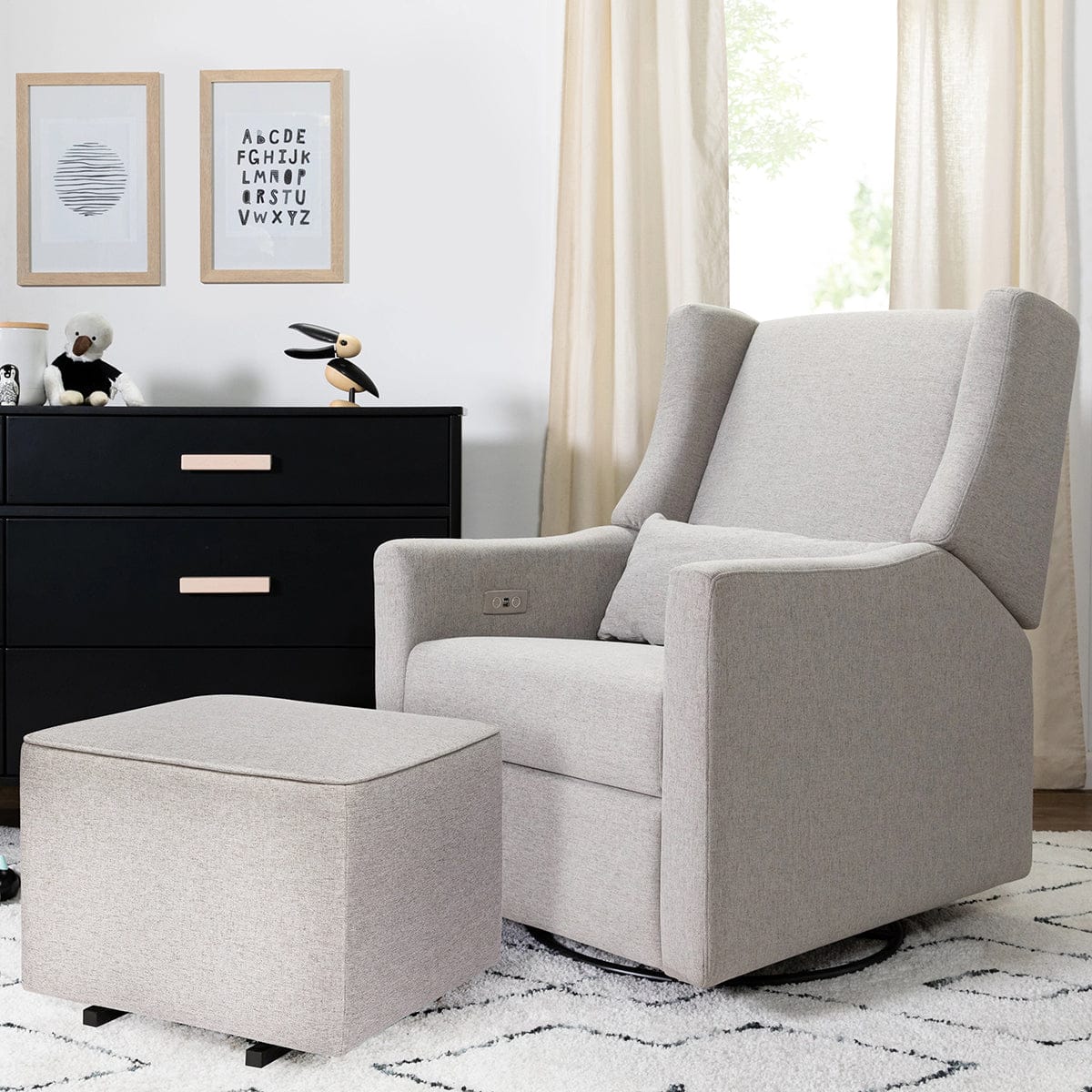 Babyletto Kiwi Electronic Glider Recliner w/ USB - Performance Grey Eco-Weave - M11288PGEW