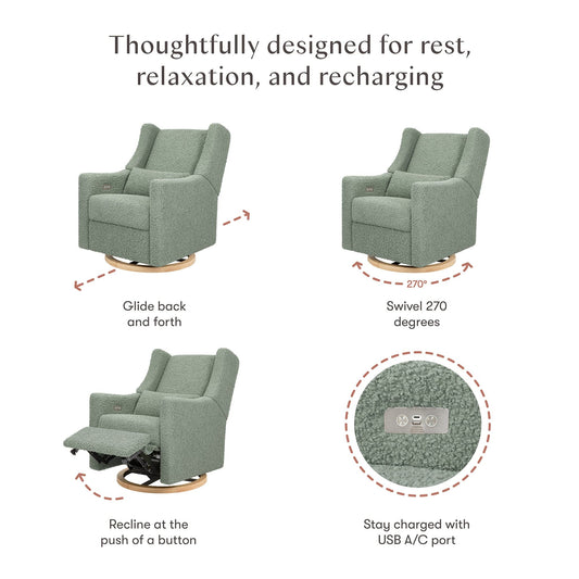 Babyletto Kiwi Electronic Glider Recliner w/ USB - Sage Teddy Loop w/ Light Wood Base - M11288STLB