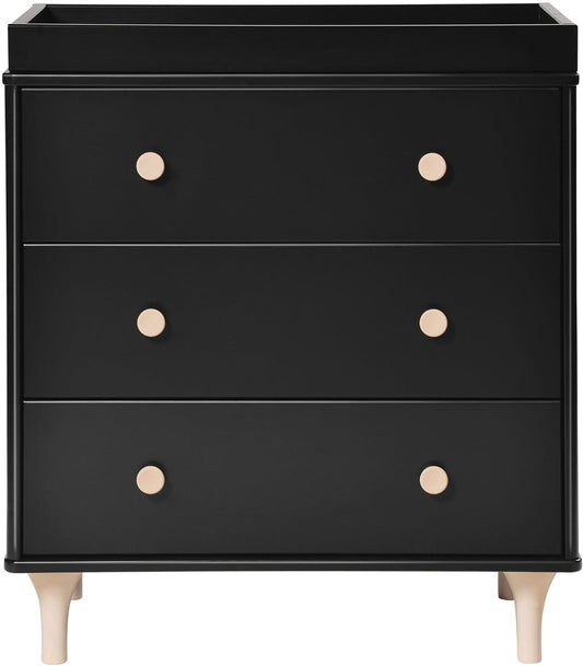 Babyletto Lolly 3-Drawer Changer Dresser, KD with Removable Changing Tray - Black/WashedNatural - M9023BNX