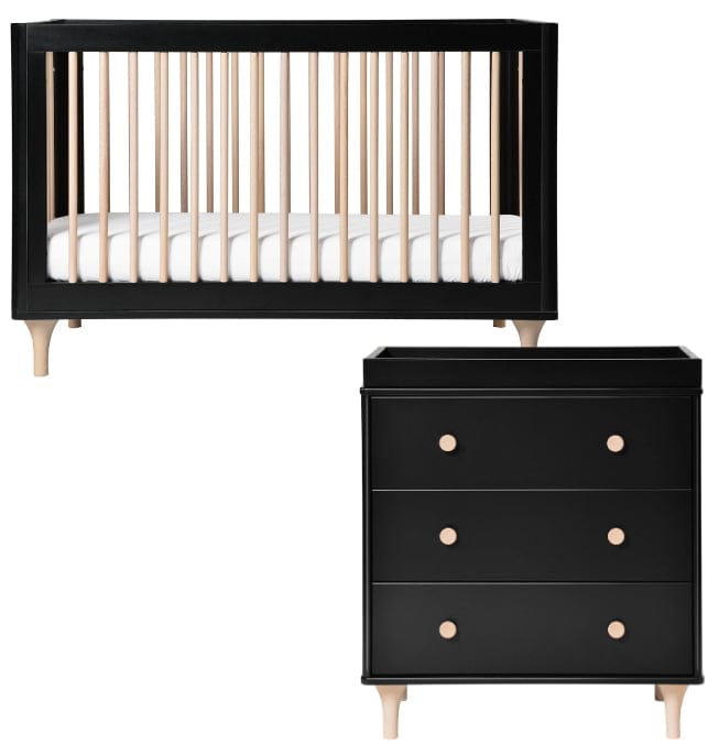 Babyletto Lolly 3-in-1 Convertible Crib + 3-Drawer Changer Dresser Bundle - Black / Washed Natural - M9001BNX-M9023BNX