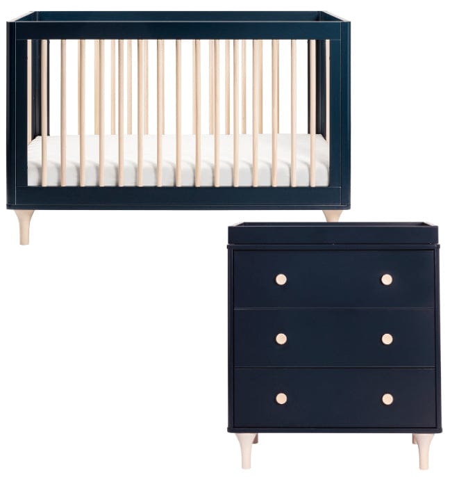 Babyletto Lolly 3-in-1 Convertible Crib + 3-Drawer Changer Dresser Bundle - Navy / Washed Natural - M9001VNX-M9023VNX
