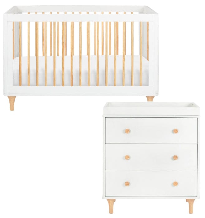 Babyletto Lolly 3-in-1 Convertible Crib + 3-Drawer Changer Dresser Bundle - White / Natural - M9001WN-M9023WN