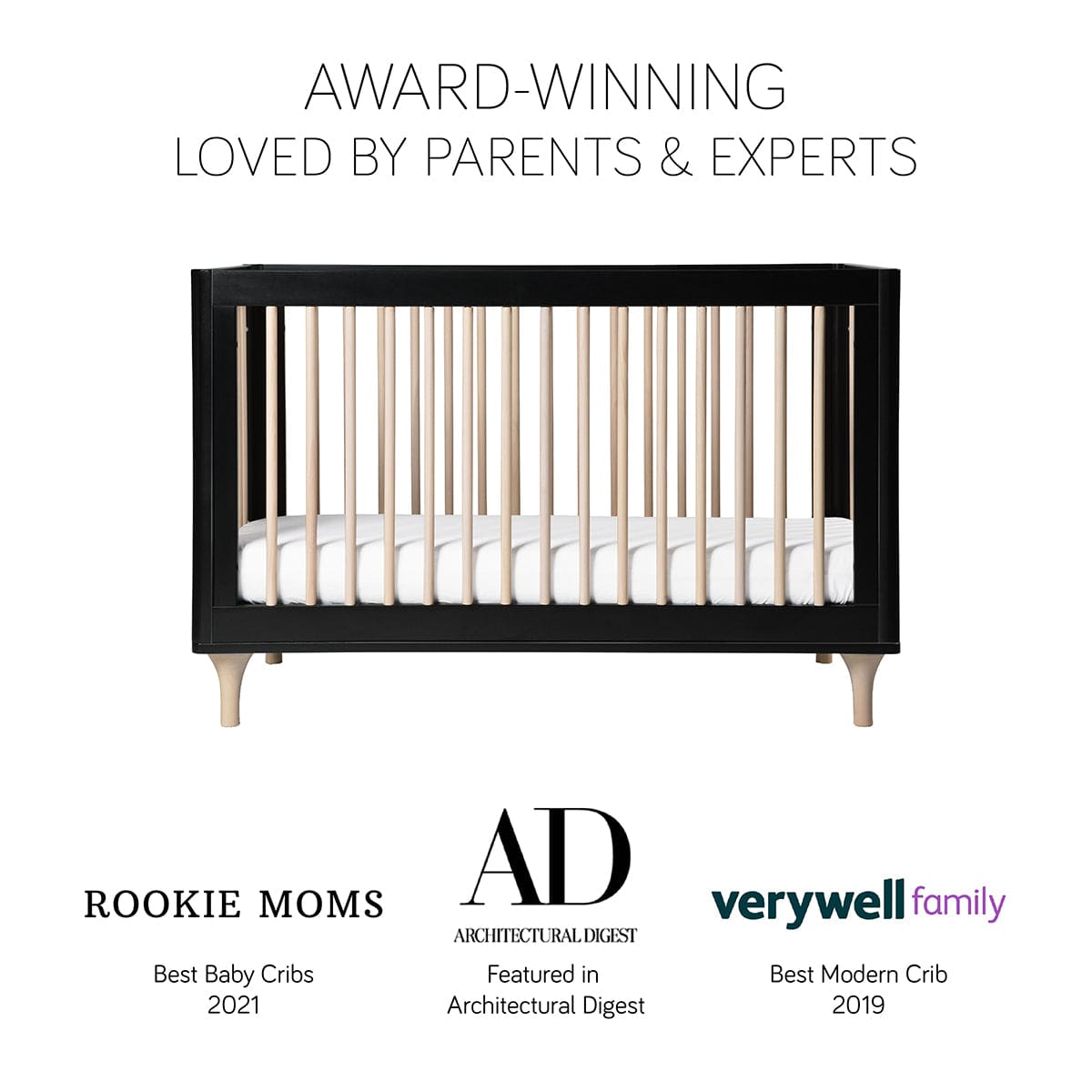 BabyLetto Lolly 3-In-1 Convertible Crib with Toddler Bed Conversion Kit - Black/WashedNatural