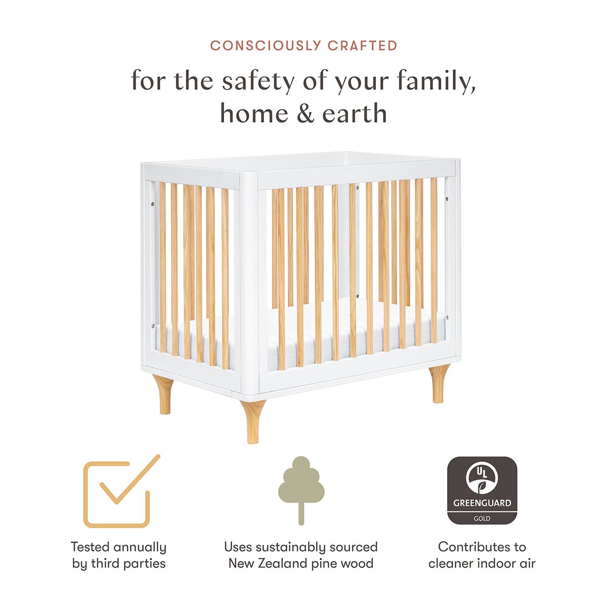 Babyletto Lolly 4-in-1 Convertible Mini Crib w/ Toddler Bed Conversion Kit - White/Natural - M9098WN