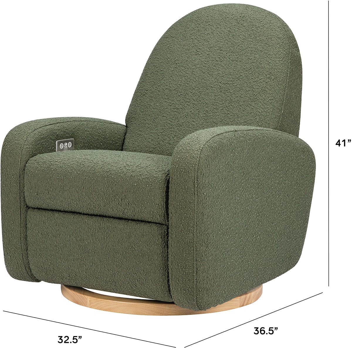 Babyletto Nami Electronic Swivel Glider Recliner w/ USB - Olive Boucle w/ Light Wood Base - M23188OBLB