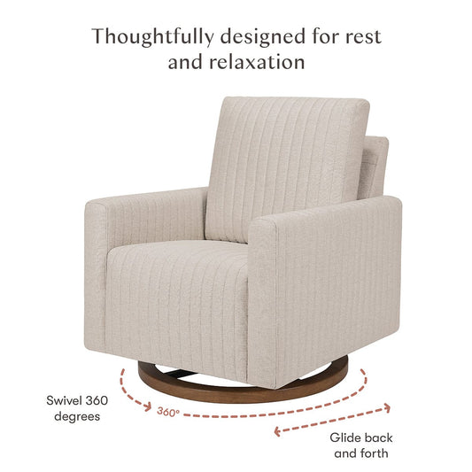 Babyletto Poe Channeled Swivel Glider - Performance Beach Eco-Weave w/ Dark Wood Base - M26687PBEWDB