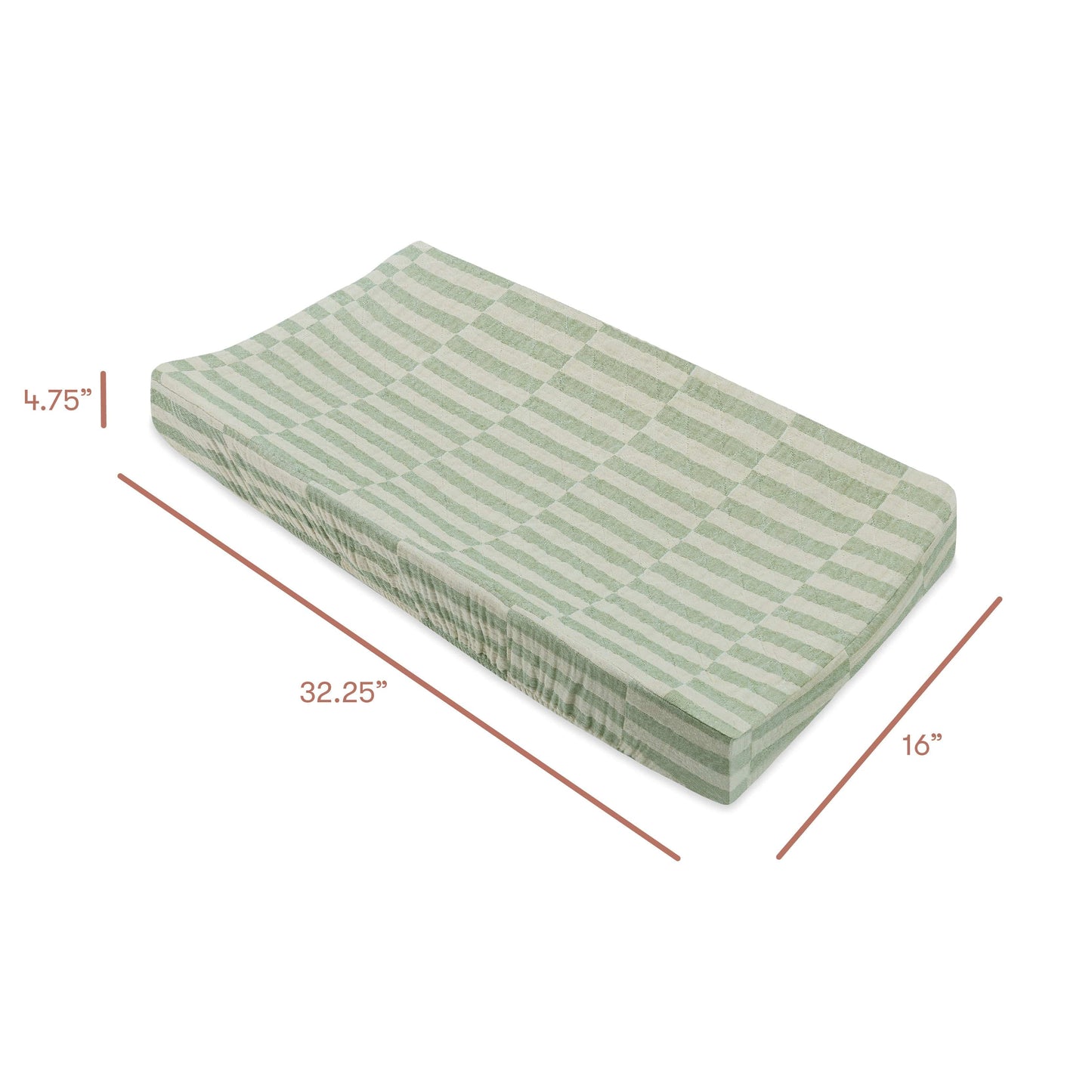 Babyletto Quilted Changing Pad Cover in GOTS Certified Organic Muslin Cotton - Moss Stripe - T30537