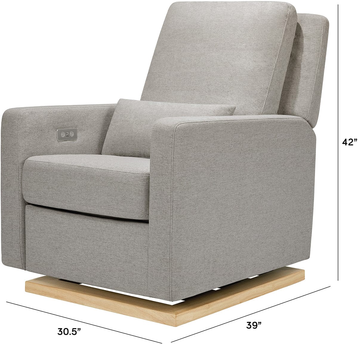 Babyletto Sigi Electronic Glider Recliner w/USB - Performance Grey Eco-Weave w/Light Wood Base - M23085PGEWLB