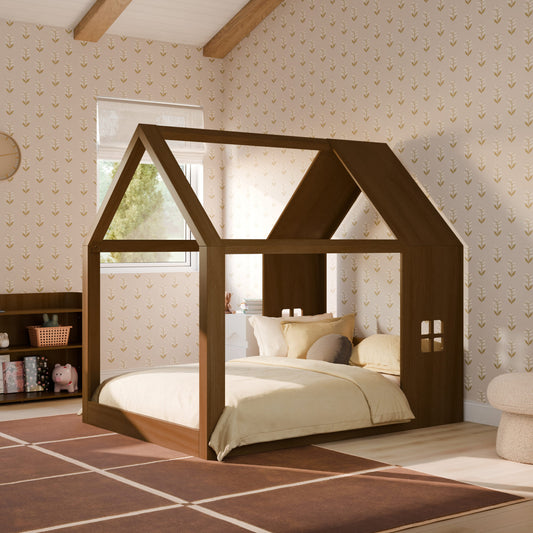 Babyletto Uchi Montessori-Inspired House Full Bed - Natural Walnut