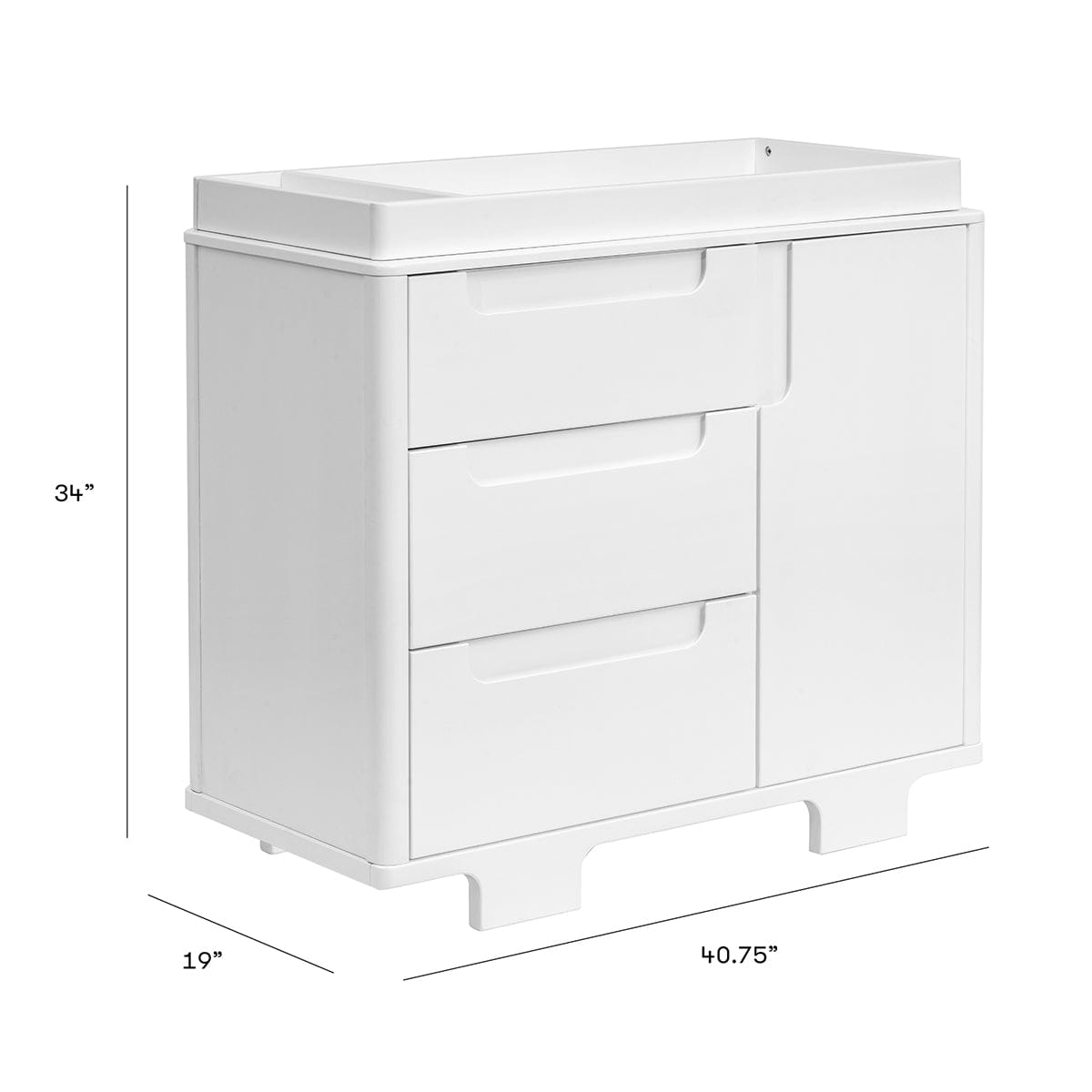 Babyletto Yuzu 3-Drawer Changer Dresser, KD w/Removable Changing Tray - White - M23423W
