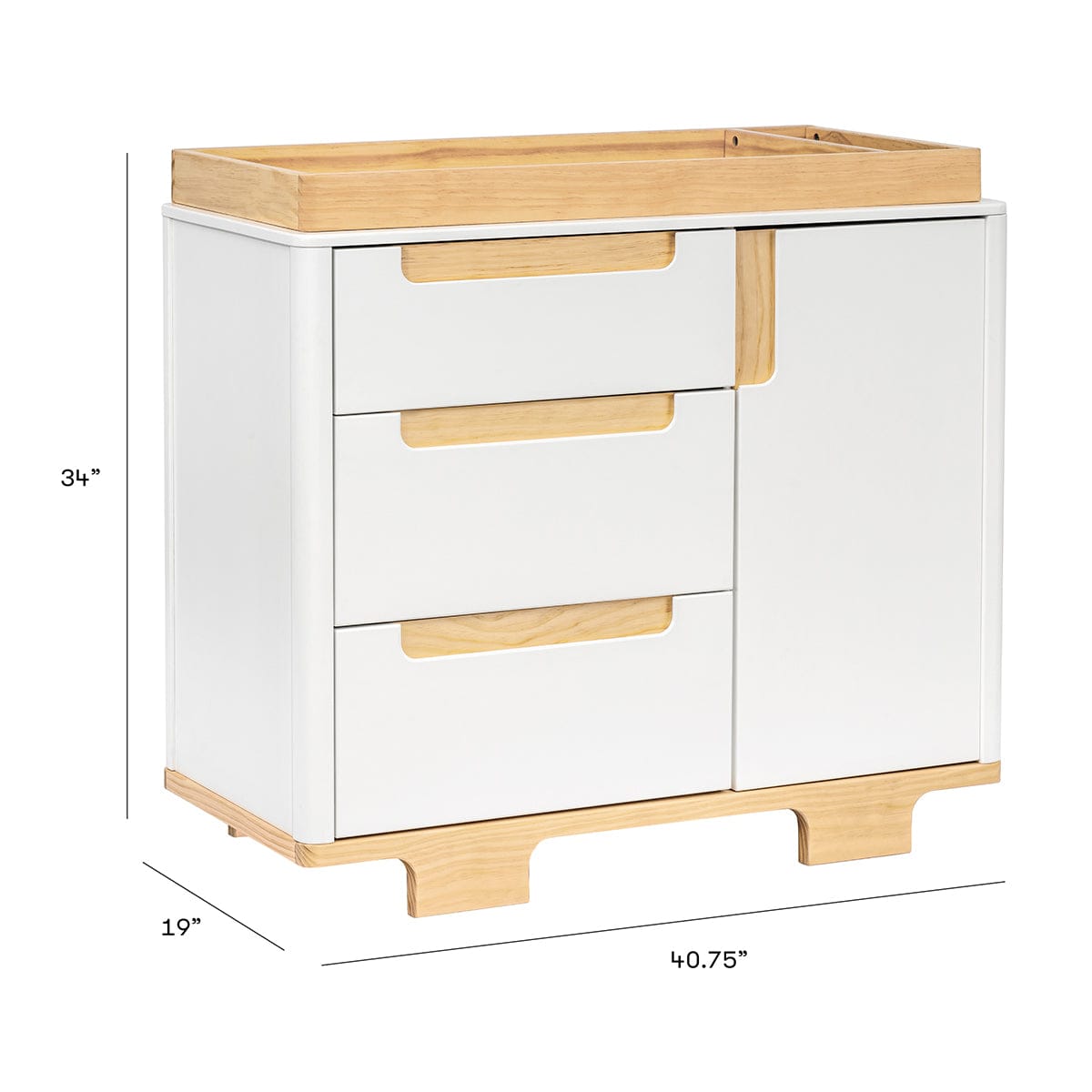Babyletto Yuzu 3-Drawer Changer Dresser, KD w/Removable Changing Tray - White / Natural - M23423WN