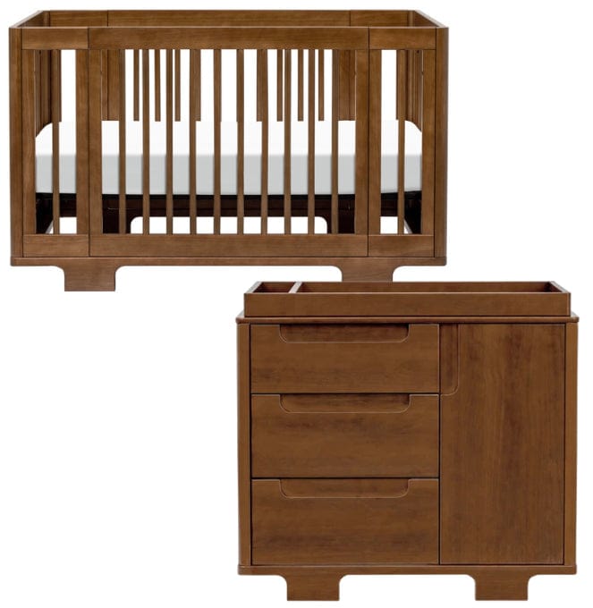 Babyletto Yuzu 8-in-1 Convertible Crib + 3-Drawer Changer Dresser Bundle - Natural Walnut - M23401NL-M23423NL
