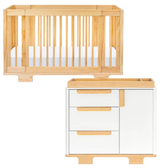 Babyletto Yuzu 8-in-1 Convertible Crib + 3-Drawer Changer Dresser Bundle - Natural / White / Natural - M23401N-M23423WN