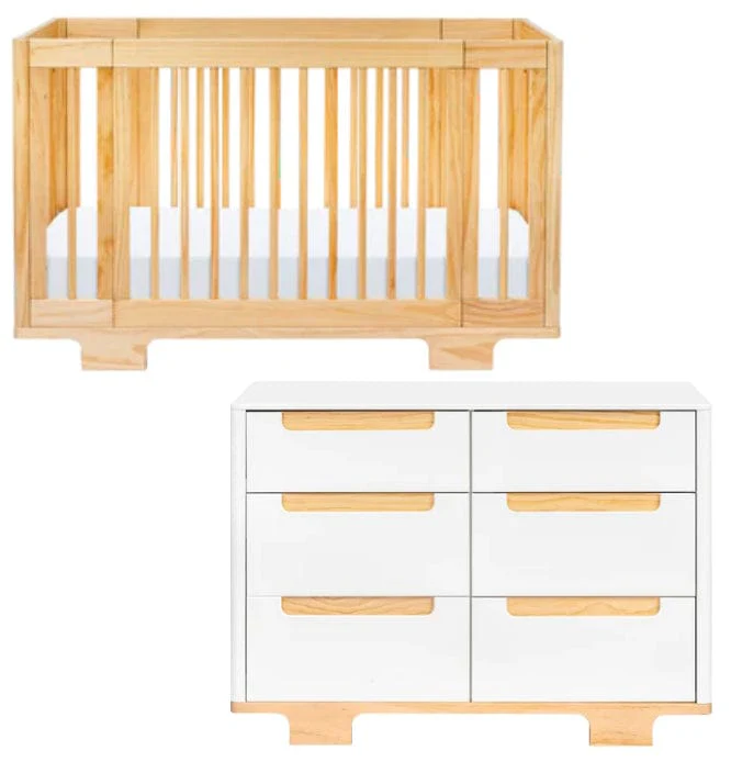 Babyletto Yuzu 8-in-1 Convertible Crib + 6-Drawer Dresser Bundle - Natural / White / Natural - M23401N-M23426WN
