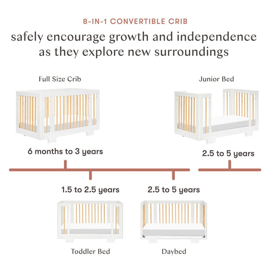 Babyletto Yuzu 8-in-1 Convertible Crib with All-Stages Conversion Kit - White / Natural - M23401WN