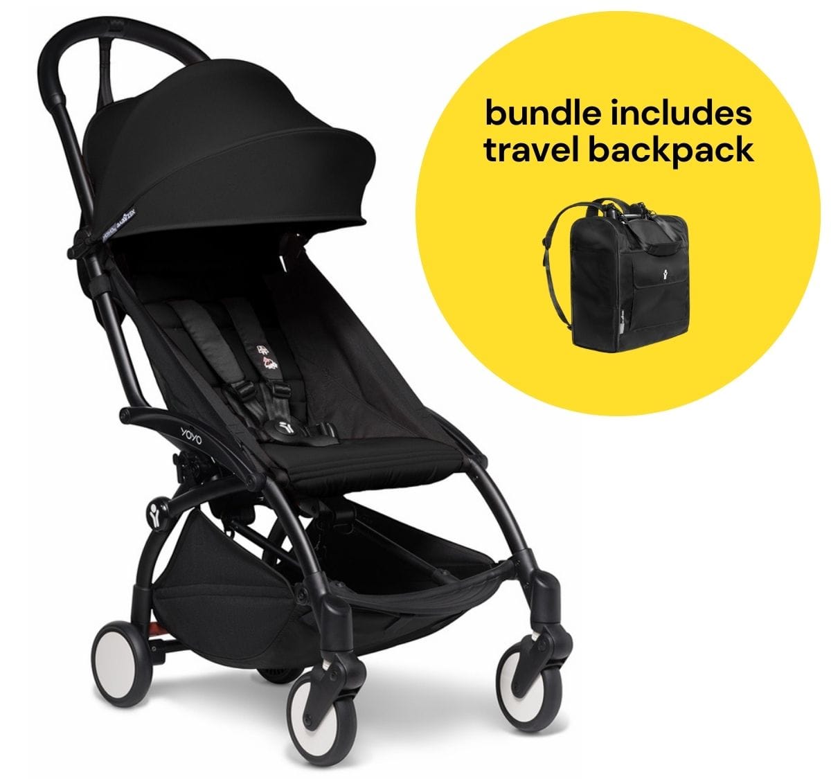 Babyzen YOYO2 Ultra Compact 6+ Stroller + Travel Backpack Bundle - Black / Black - 624000-596701