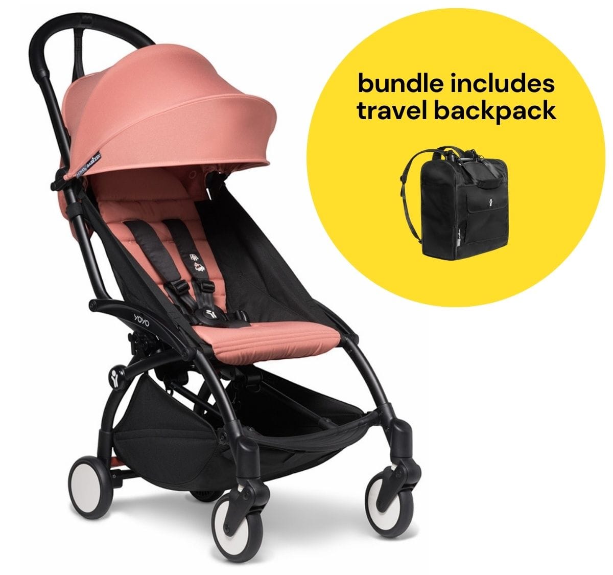 Babyzen YOYO2 Ultra Compact 6+ Stroller + Travel Backpack Bundle - Black / Ginger - 624200-596701