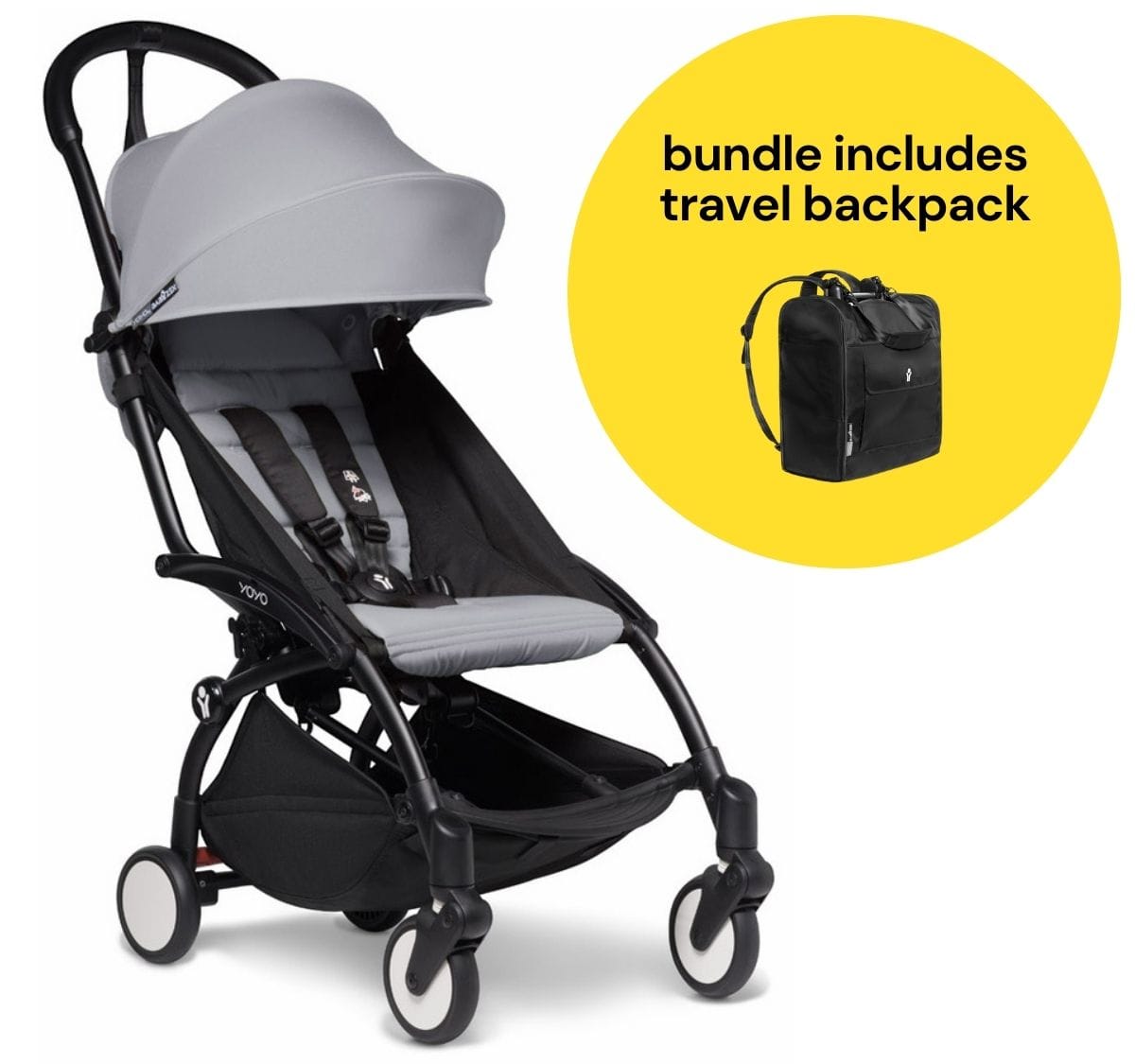 Babyzen YOYO2 Ultra Compact 6+ Stroller + Travel Backpack Bundle - Black / Stone - 624600-596701