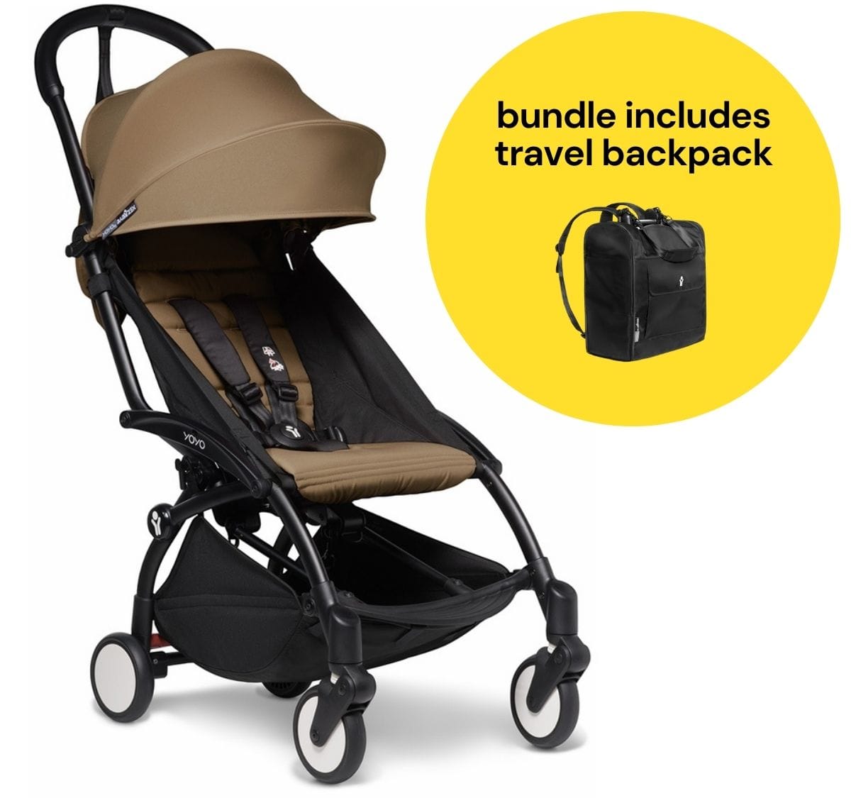 Babyzen YOYO2 Ultra Compact 6+ Stroller + Travel Backpack Bundle - Black / Toffee - 624800-596701