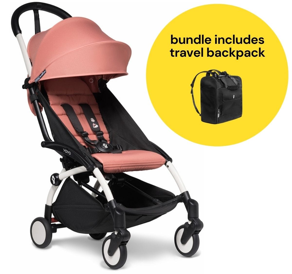 Babyzen YOYO2 Ultra Compact 6+ Stroller + Travel Backpack Bundle - White / Ginger - 625200-596701