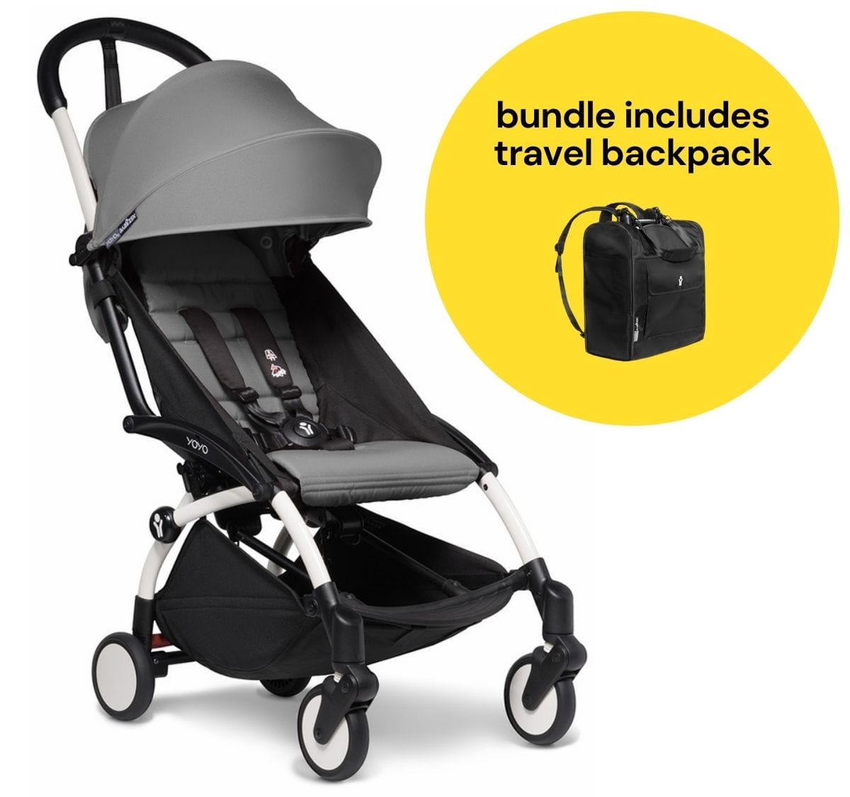 Babyzen YOYO2 Ultra Compact 6+ Stroller + Travel Backpack Bundle - White / Grey - 625100-596701