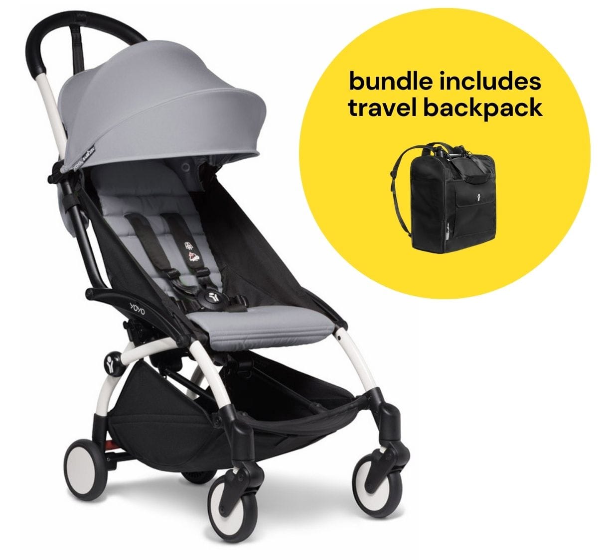 Babyzen YOYO2 Ultra Compact 6+ Stroller + Travel Backpack Bundle - White / Stone - 642200-596701