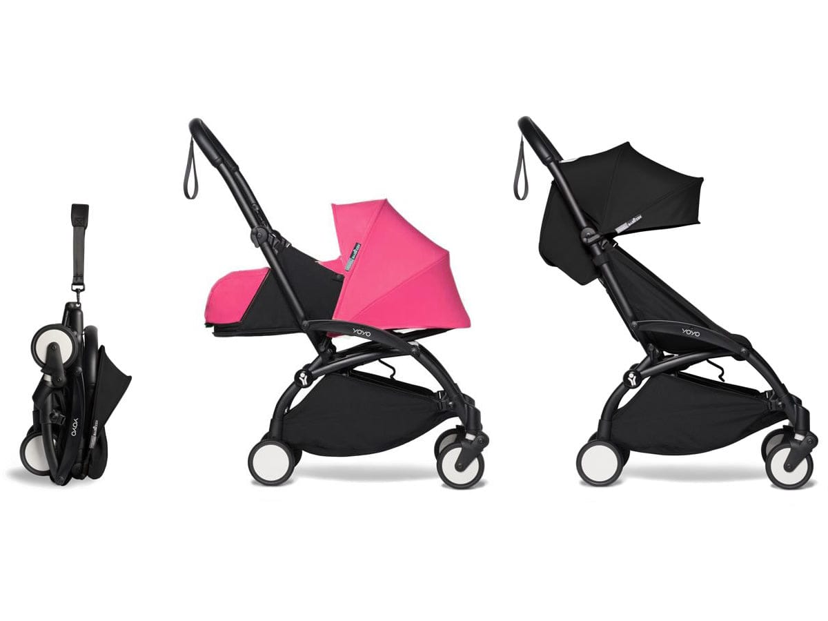 Babyzen YOYO2 Ultra Compact Complete 0+ (2018 Grey Fleece Lined)/6+ Stroller - Black / Black / Pink - US10109-02-US10112-05-US10105-02