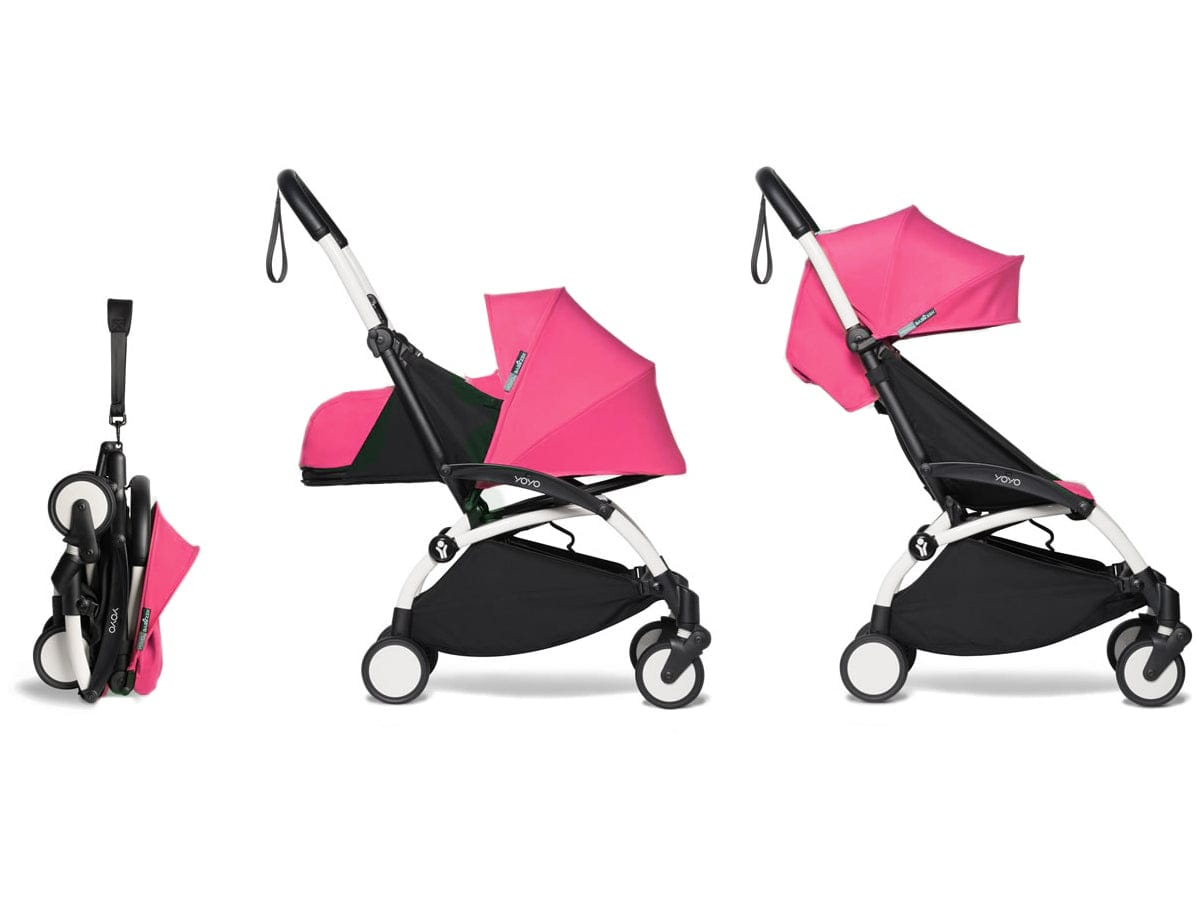 Babyzen YOYO2 Ultra Compact Complete 0+ (2018 Grey Fleece Lined)/6+ Stroller - White / Pink - US10111-01-BZ10104-02-US10105-02