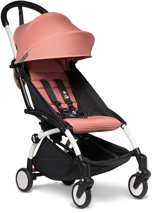 Babyzen YOYO2 Ultra Compact Complete 6+ Stroller with Bassinet Bundle - White/Ginger - 604501-605106-6-GIN