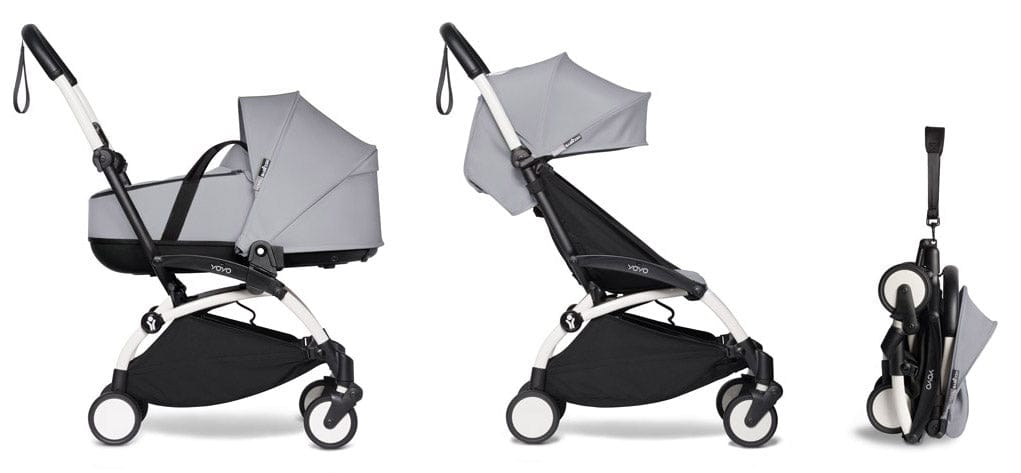 Babyzen YOYO2 Ultra Compact Complete 6+ Stroller with Bassinet Bundle - White / Stone - 604501-605110-6-STN