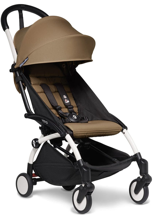 Babyzen YOYO2 Ultra Compact Complete 6+ Stroller with Bassinet Bundle - White/Toffee - 604501-605108-6-TOF