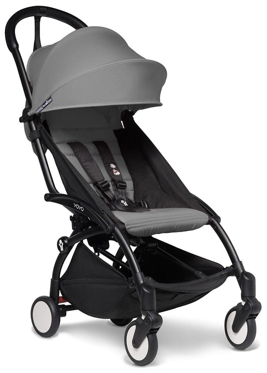 Babyzen YOYO2 Ultra Compact Complete 6+ Stroller with Bassinet & Rolling Bag Bundle - Black/Grey - 604502-605101-6-RB-GRY