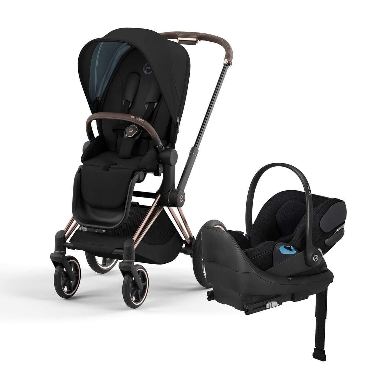 Cybex Priam 4 Stroller + Cloud T SensorSafe Travel System Bundle - Rose Gold / Brown / Deep Black / Sepia Black - 521003961-521003939-524000605