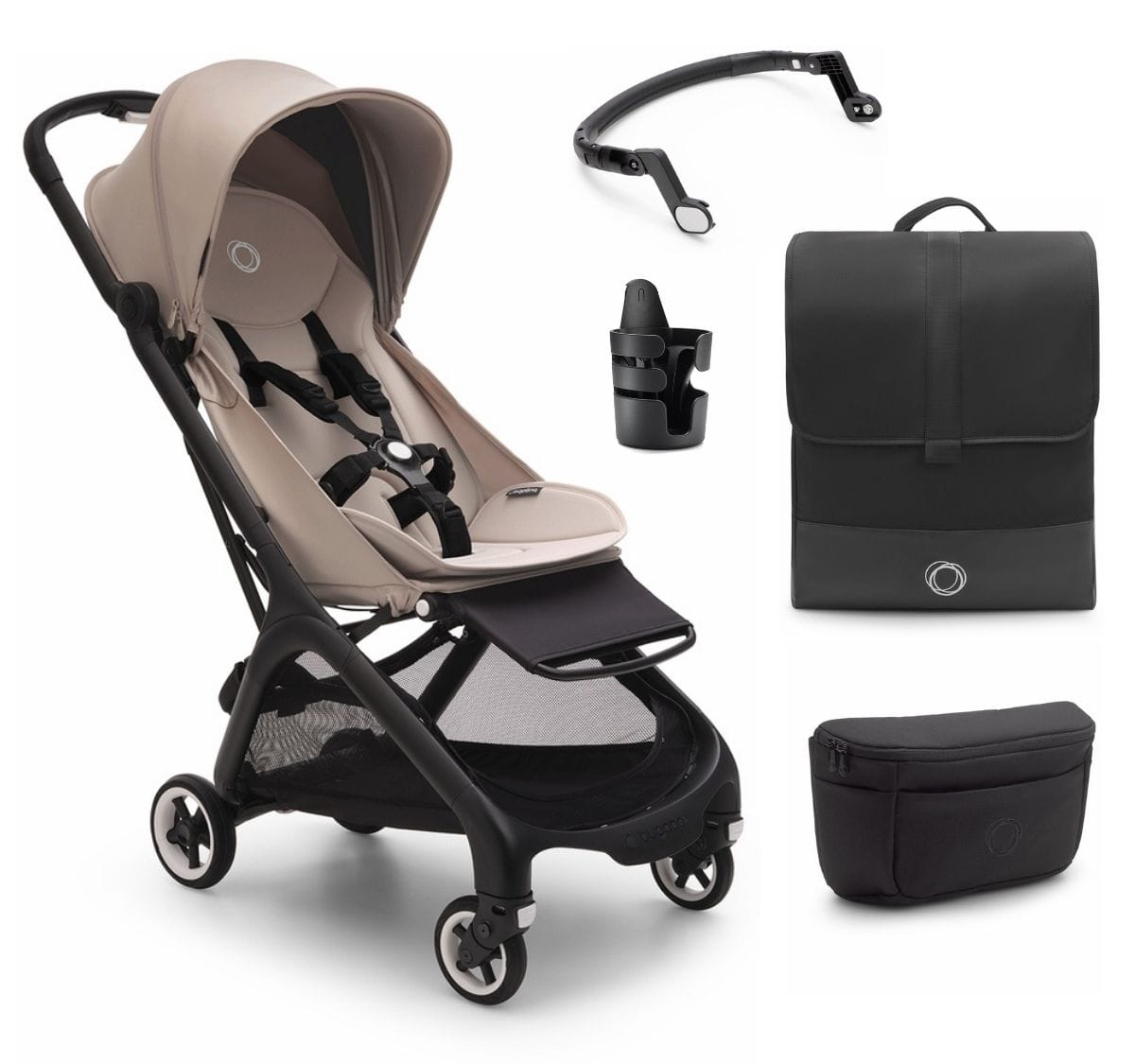 Bugaboo Butterfly 1 Complete Compact Stroller + Essentials Bundle - Black / Desert Taupe - 100025034-ESSENTIALS