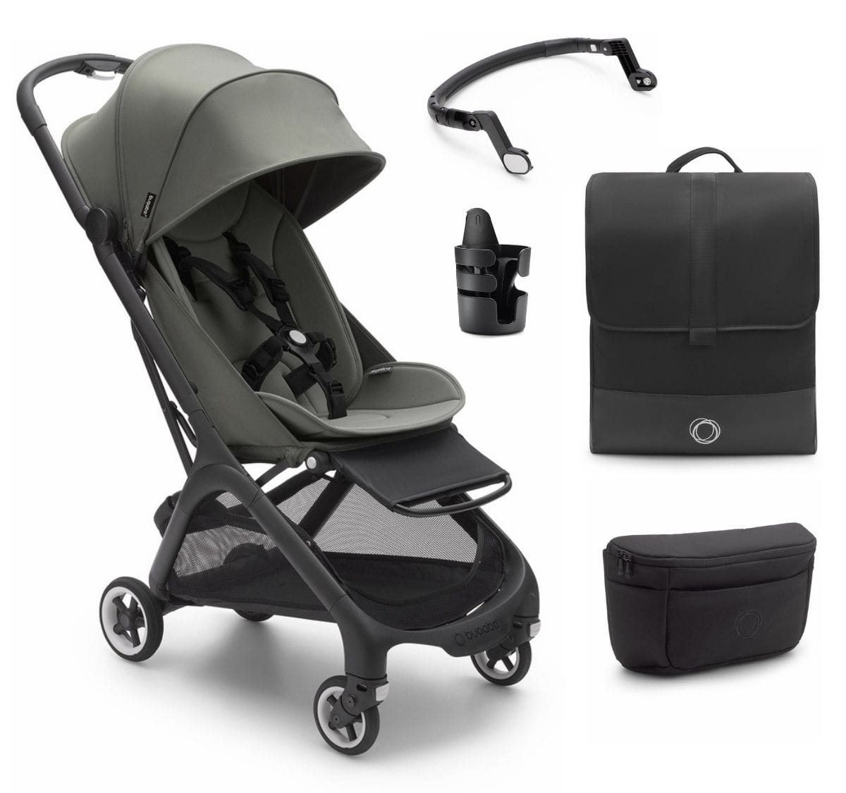 Bugaboo Butterfly 1 Complete Compact Stroller + Essentials Bundle - Black / Forest Green - 100025001-ESSENTIALS