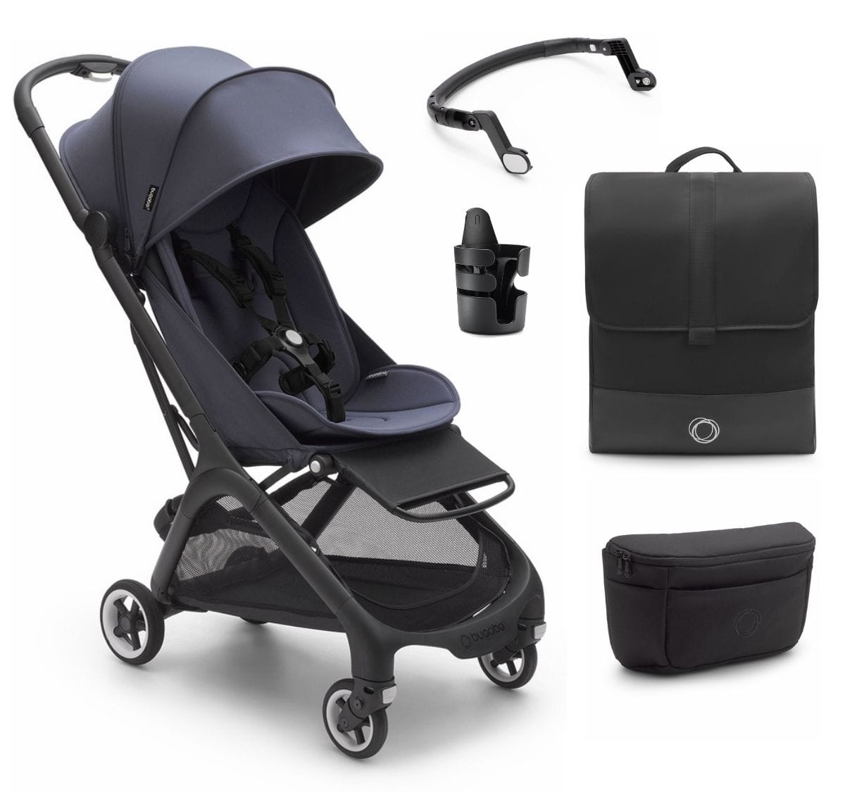 Bugaboo Butterfly 1 Complete Compact Stroller + Essentials Bundle - Black / Stormy Blue - 100025006-ESSENTIALS