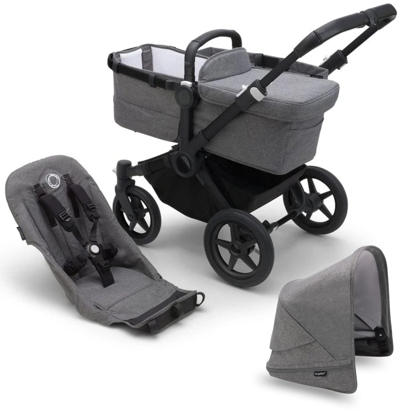 Bugaboo Donkey 5 Mono Complete Single-to-Double Stroller - Black / Grey Melange / Grey Melange - 100002047 - 100003043