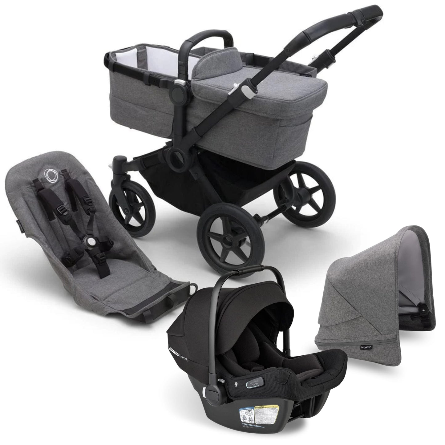 Bugaboo Donkey 5 Mono + Turtle Air Shield Travel System Bundle - Black / Grey Melange / Grey Melange / Black - TS - 100002047 - 100003043