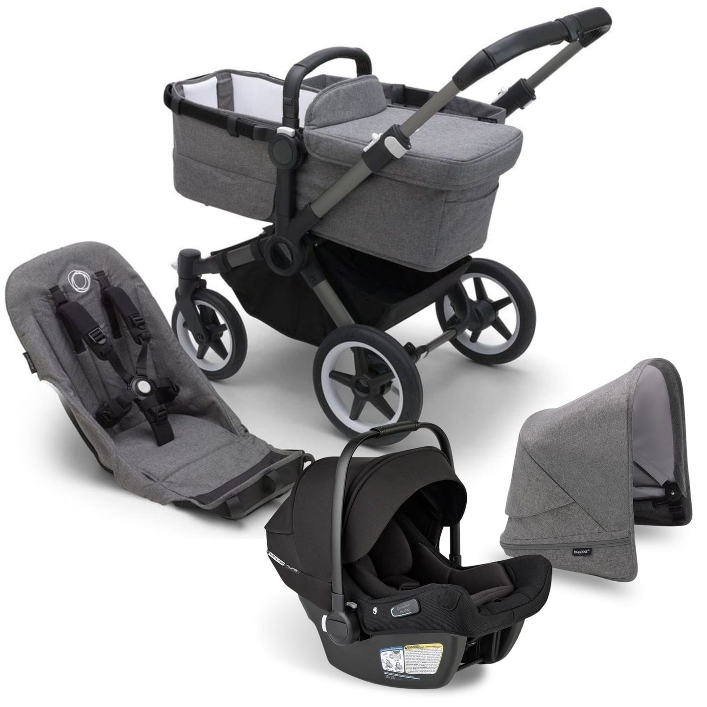 Bugaboo Donkey 5 Mono + Turtle Air Shield Travel System Bundle - Graphite / Grey Melange / Grey Melange / Black - TS - 100002046 - 100003043