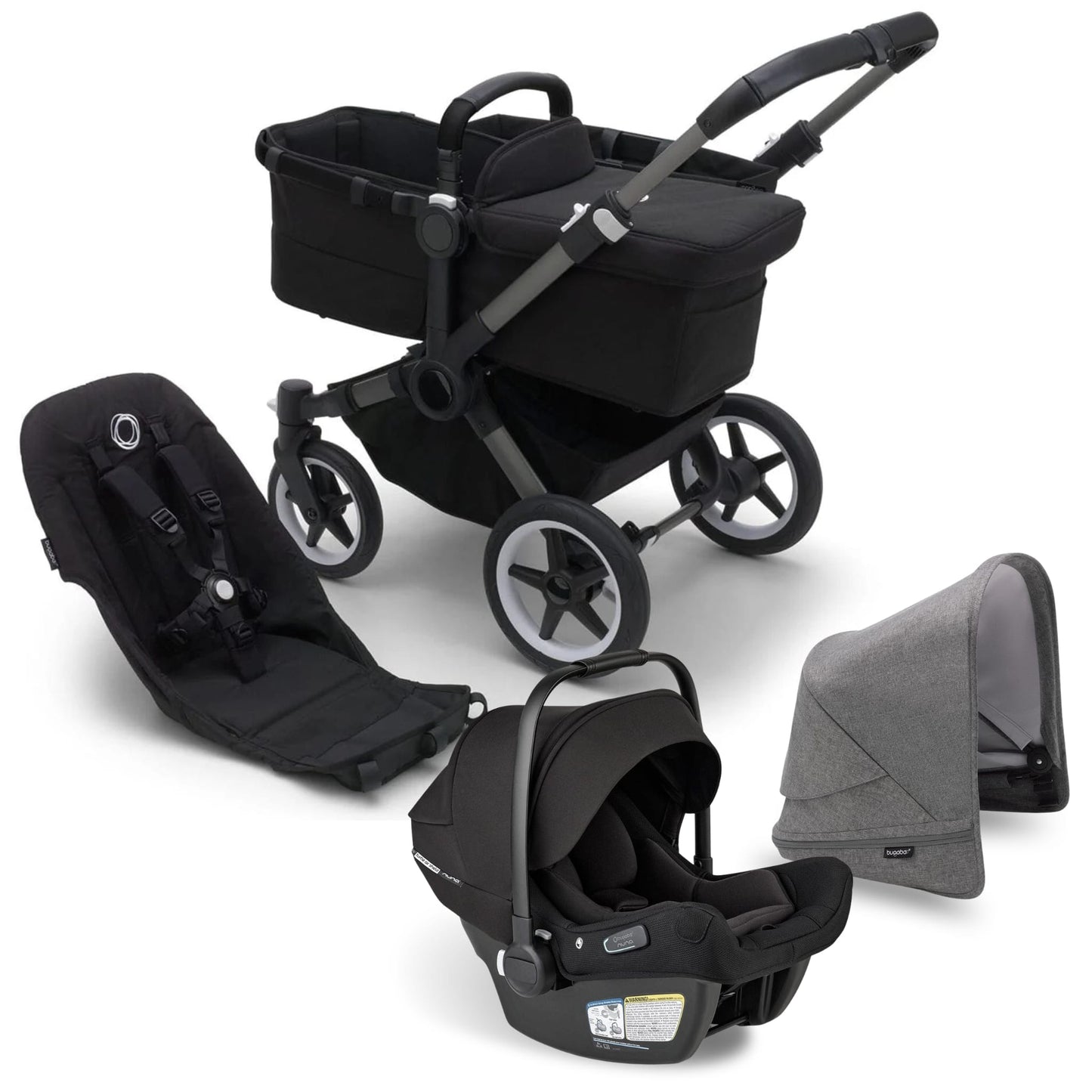 Bugaboo Donkey 5 Mono + Turtle Air Shield Travel System Bundle - Graphite / Midnight Black / Grey Melange / Black - TS - 100002031 - 100003043