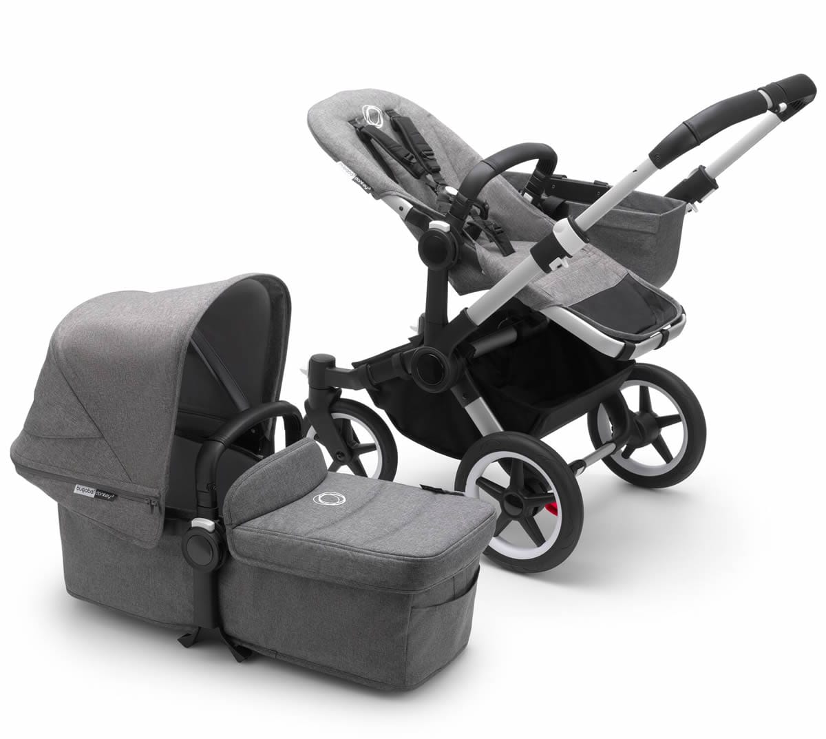 Bugaboo Donkey3 Mono Complete Single to Double Stroller - Aluminum/Grey Melange/Grey Melange - 181154GM01