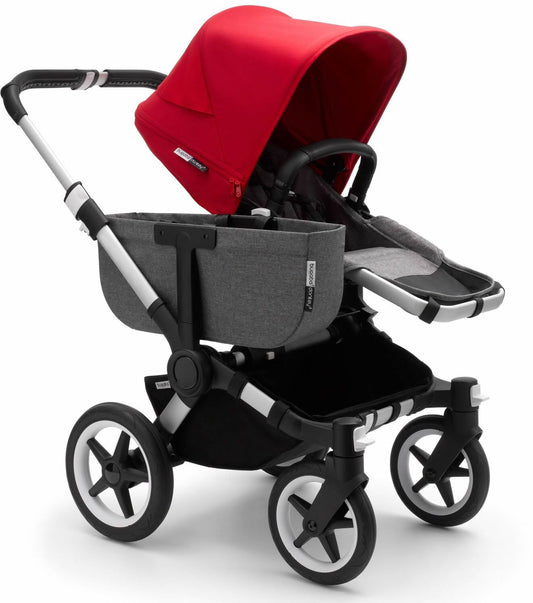 Bugaboo Donkey3 Mono Complete Single to Double Stroller - Aluminum/Grey Melange/Red