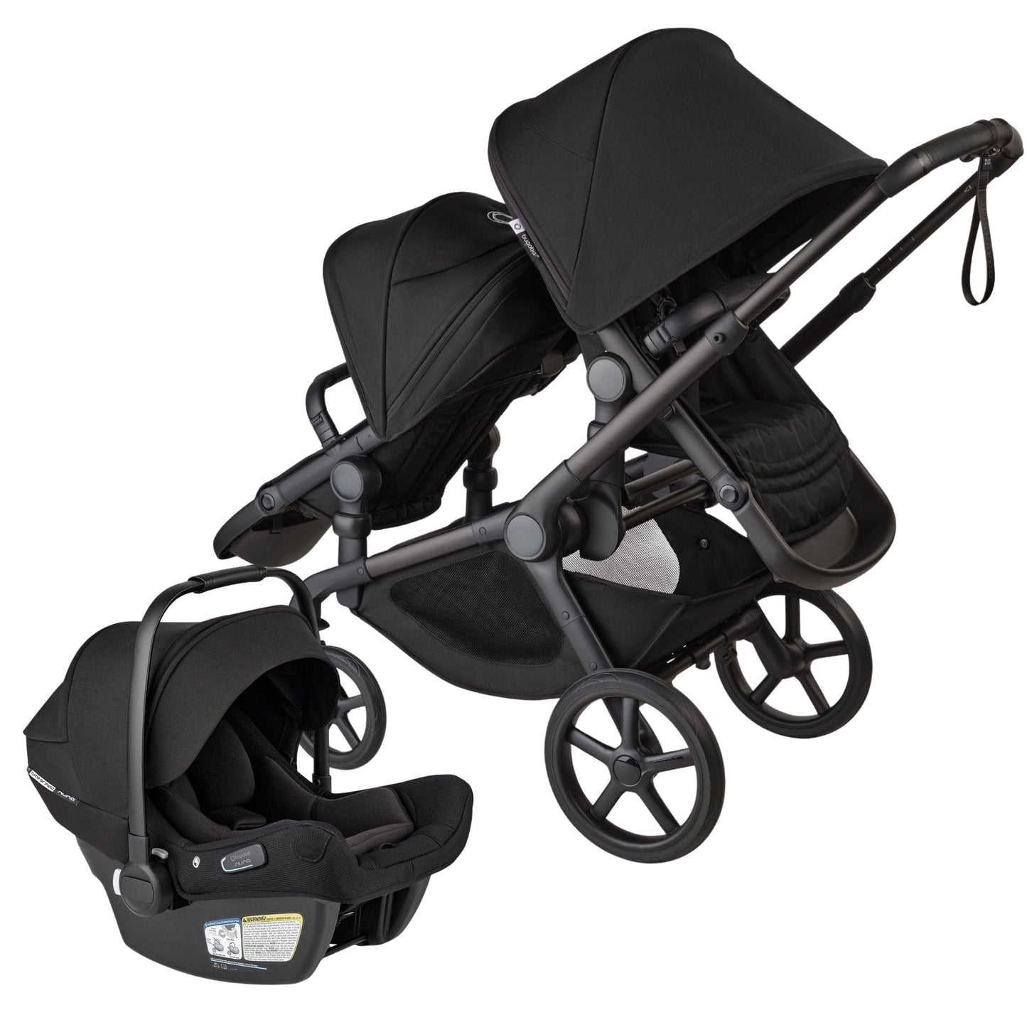 Bugaboo Kangaroo Double Seat Stroller + Turtle Air Sheild by Nuna Travel System Bundle - Black / Midnight Black / Midnight Black - 100506003-100281022-400016001TS