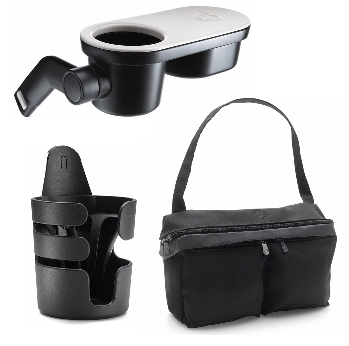 Bugaboo Stroller Organizer / Snack Tray / Cup Holder Accessory Bundle - Black - BGSTRLACC-BLK