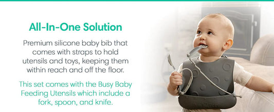 Busy Baby Bungee Bib & Utensil Bundle - Spearmint - 850003408989